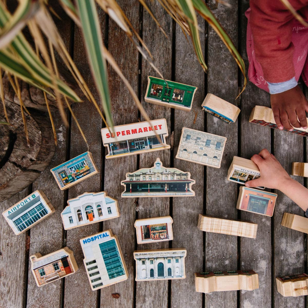 Wooden Community Buildings Play Set - 20 Piece Town Activity Collection