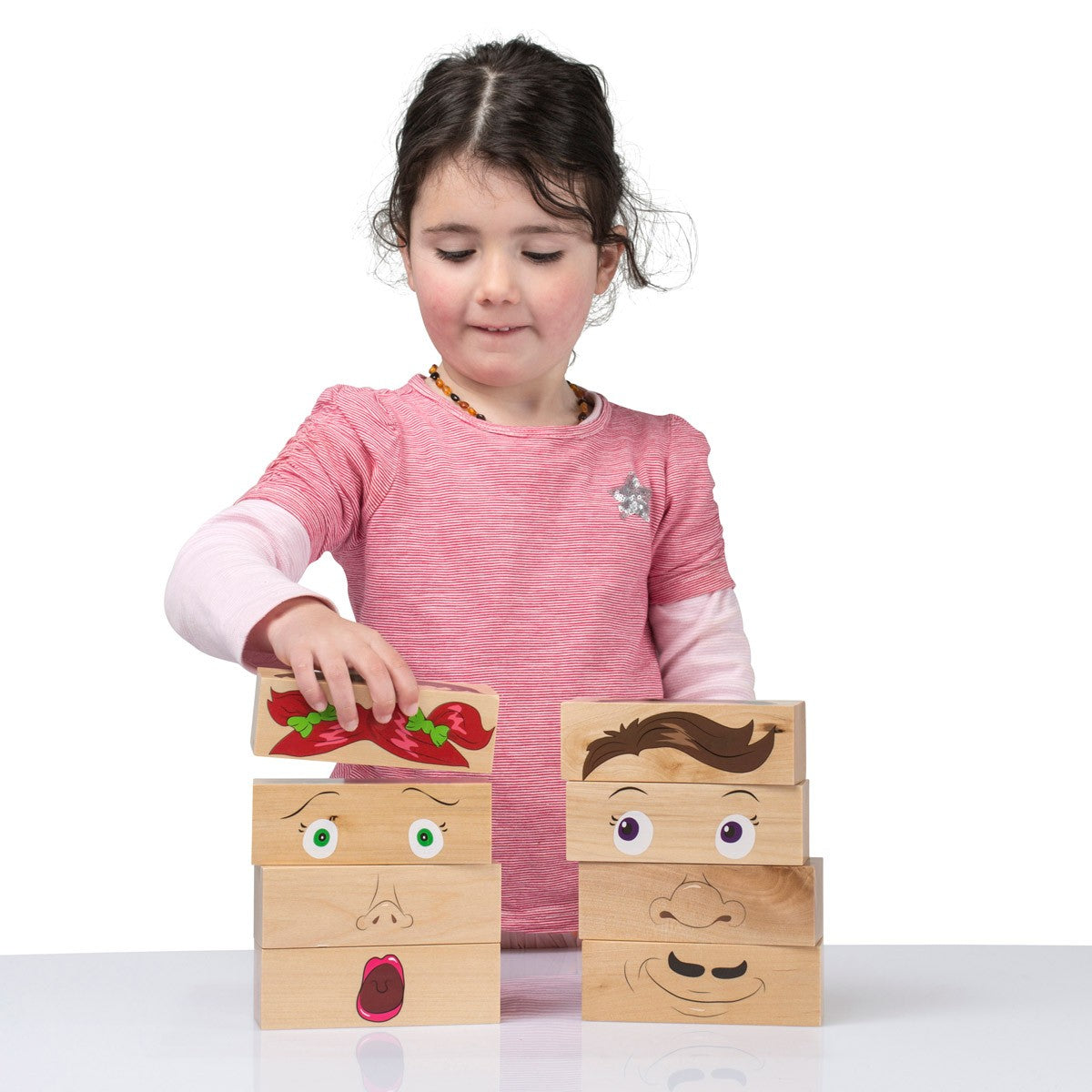 Wooden Funny Faces Building Blocks Creative Activity Set 8 Piece