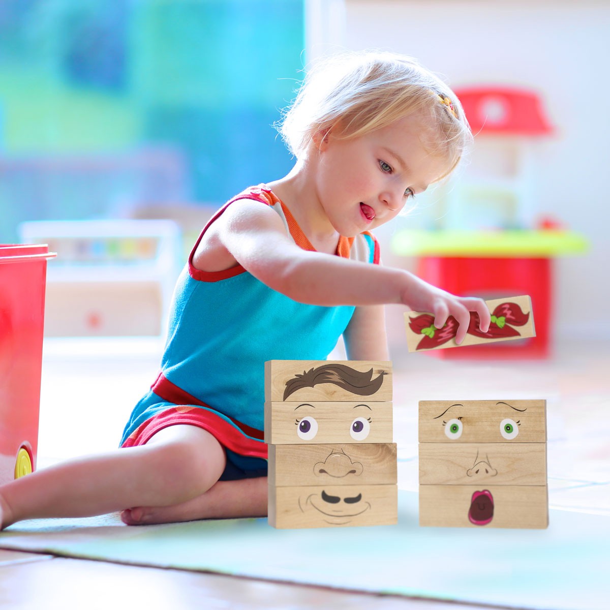 Wooden Funny Faces Building Blocks Creative Activity Set 8 Piece