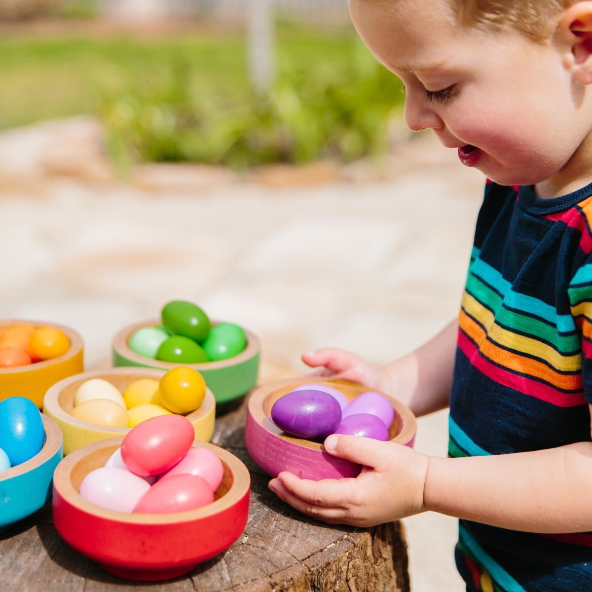 Wooden Rainbow Nests Sorting & Matching Set - 36 Piece Learning Toy