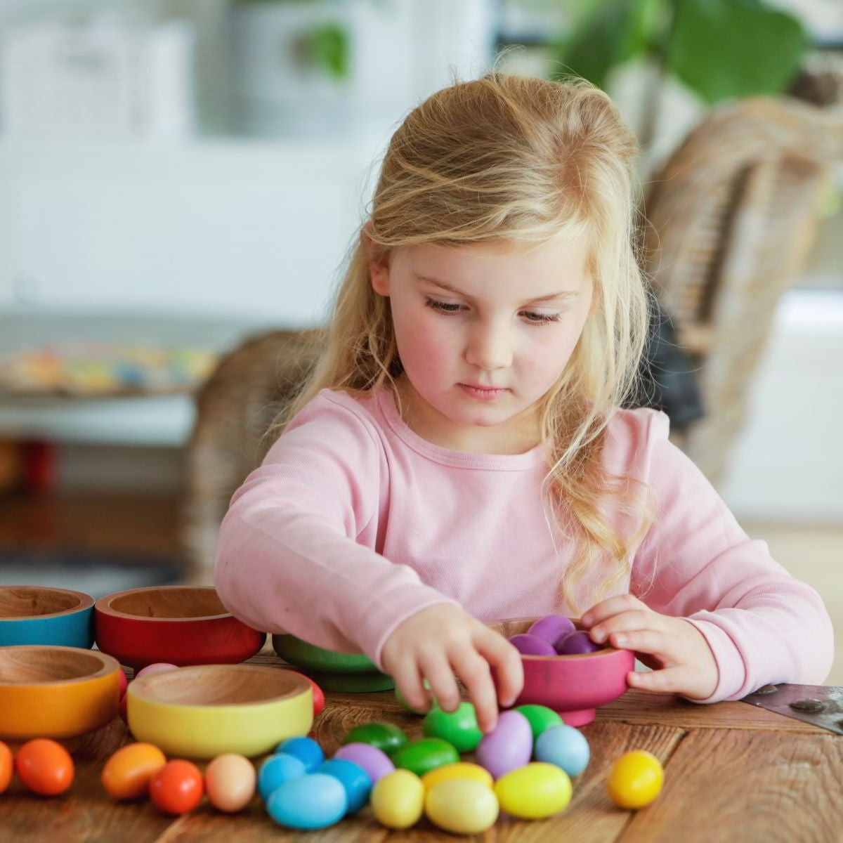 Wooden Rainbow Nests Sorting & Matching Set - 36 Piece Learning Toy