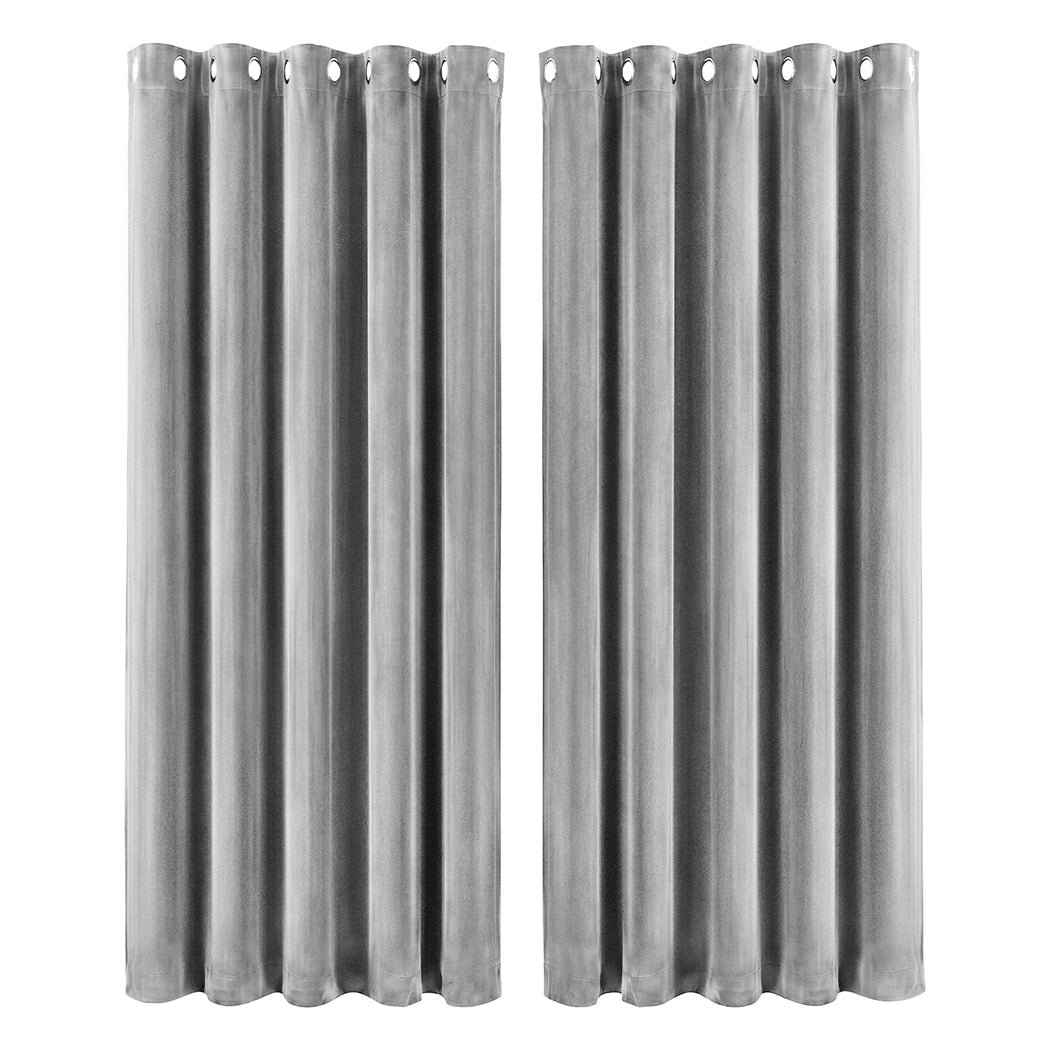 Marlow Blackout Curtains 2 Panels Velvet Room Darkening Eyelet Curtains Grey-2072893567990370304