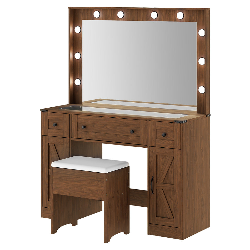 Levede Dressing Table LED Makeup Mirror Stool Set  Vanity Desk Cabinet 3 Drawers-2065254297259610112