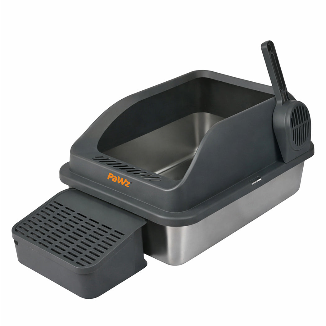 Pawz Stainless Steel Cat Litter Box Big Cats Kitten High Sided Easy Clean Grey-2065254294315208704