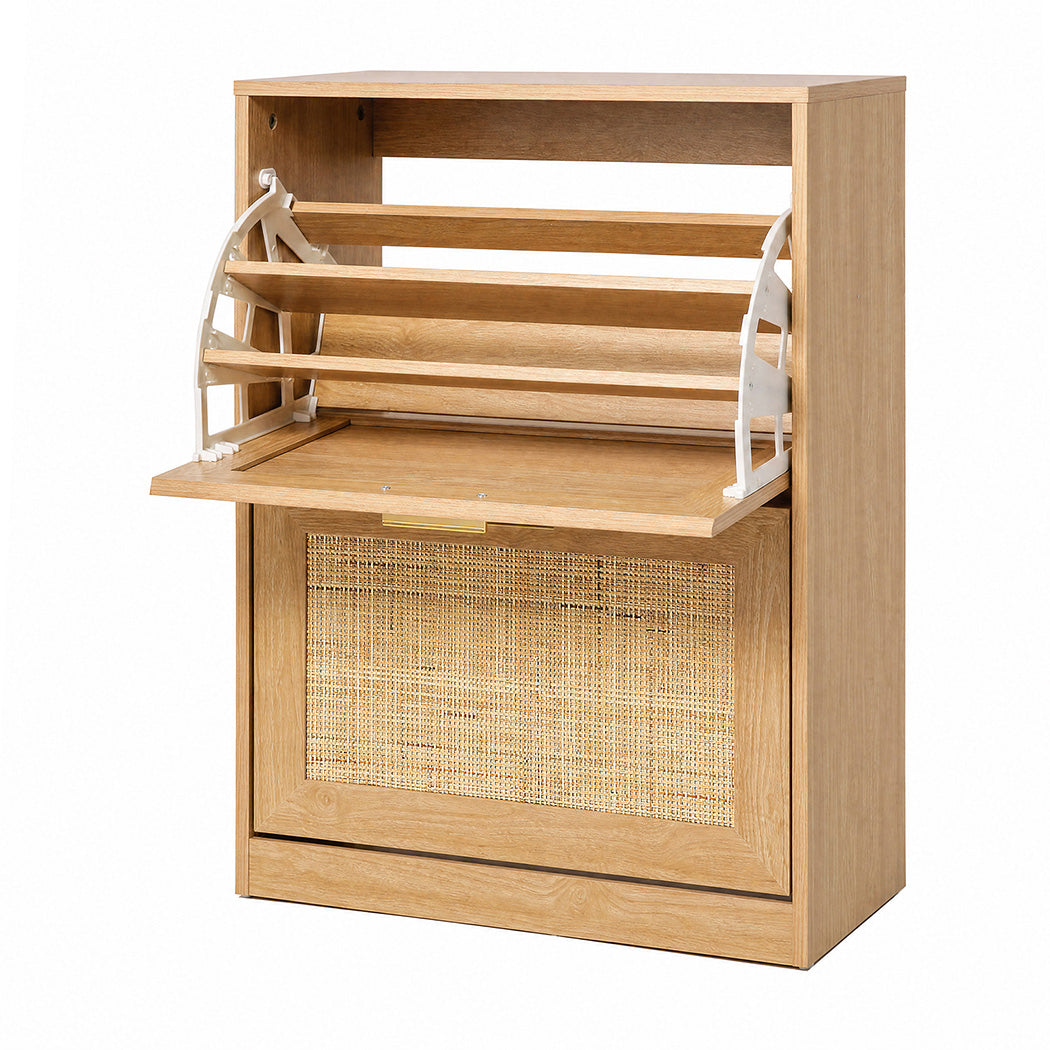Levede Shoe Cabinet Flip Door Shoe Storage Cabinet Rattan Entryway Organizer Oak-2072893555847860224