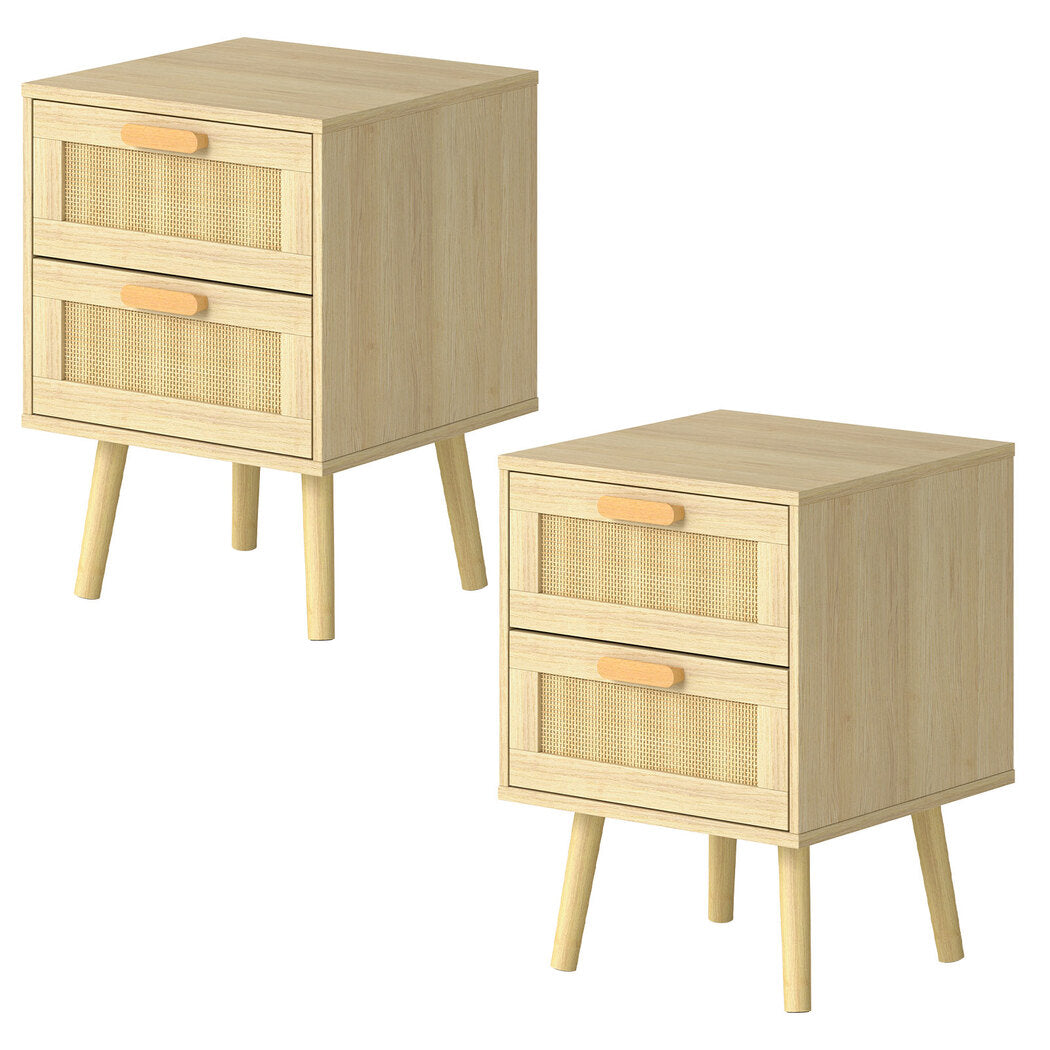 Levede 2x Bedside Tables Set Wooden Side Table Nigntstand Bedroom Rattan Drawers-2065254291689574400