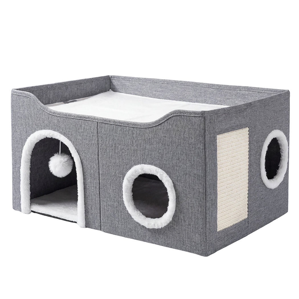 Pawz Foldable Cat House Cave Bed Hideaway Interactive Nest Scratching Board-2050056785997467648