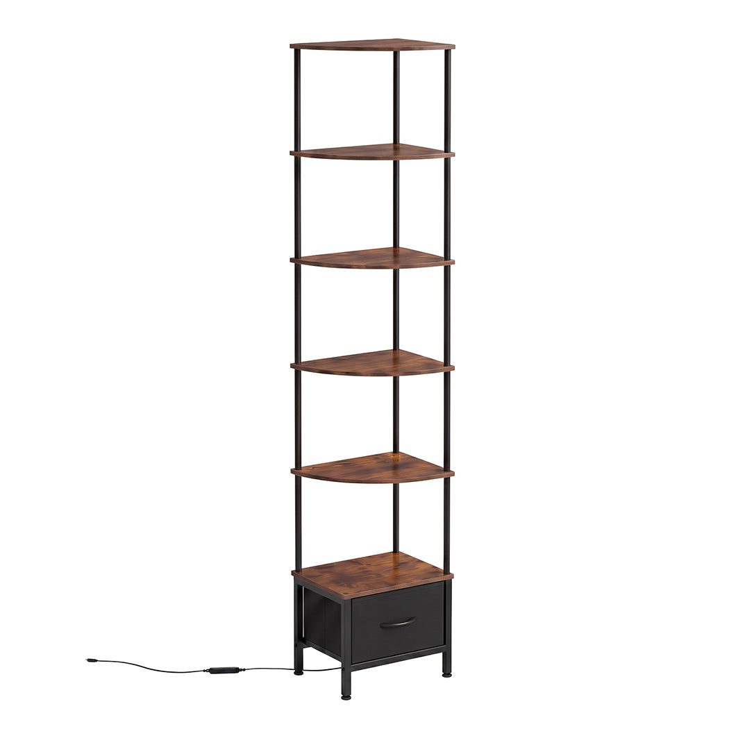 Levede 6-Tier Corner Shelf Stand Bookshelf Display Storage Rack with Drawer-2072893554170138624