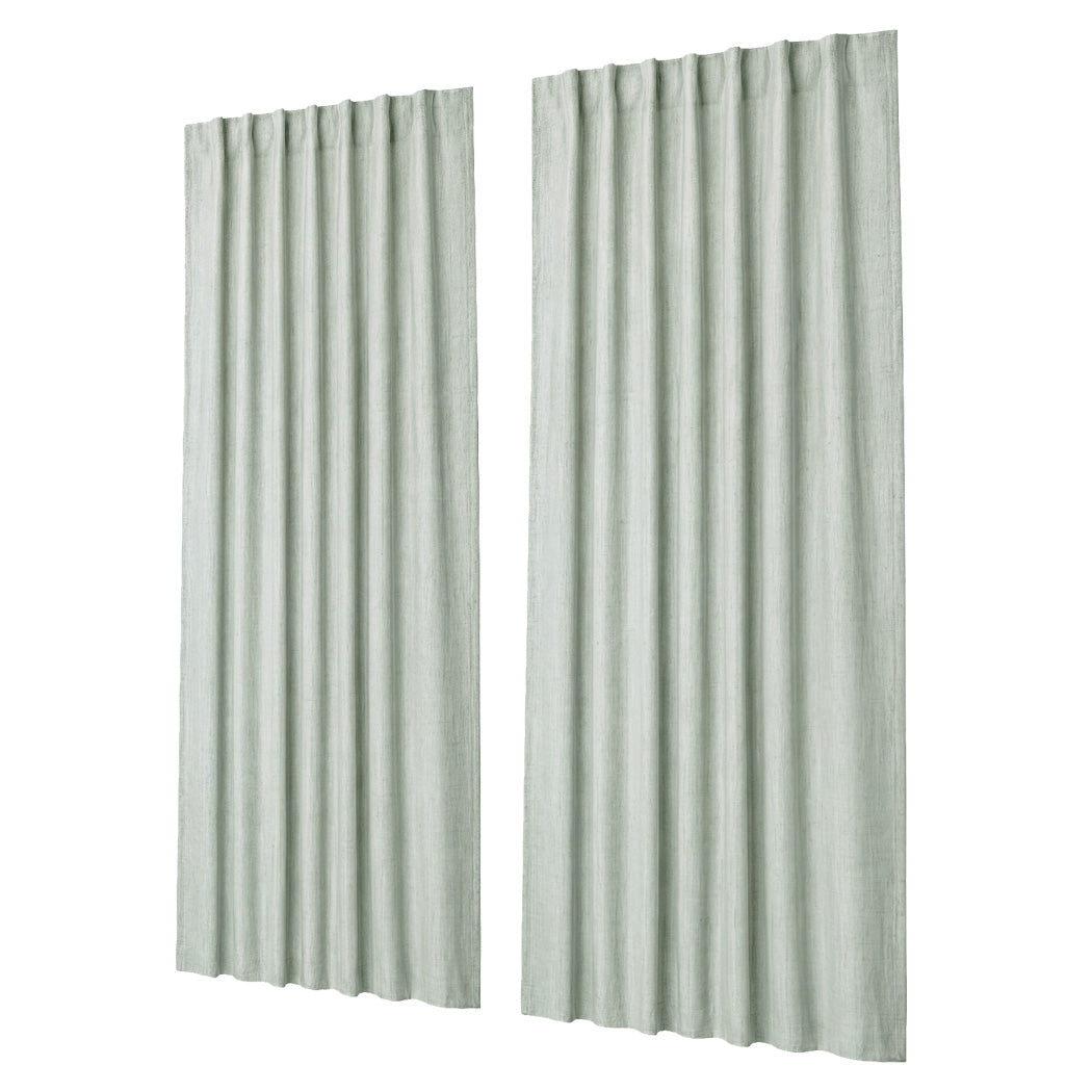 Marlow Blackout Curtains Thermal Linen Look Blockout Drapes 2 Panels Green-2072893564542652416