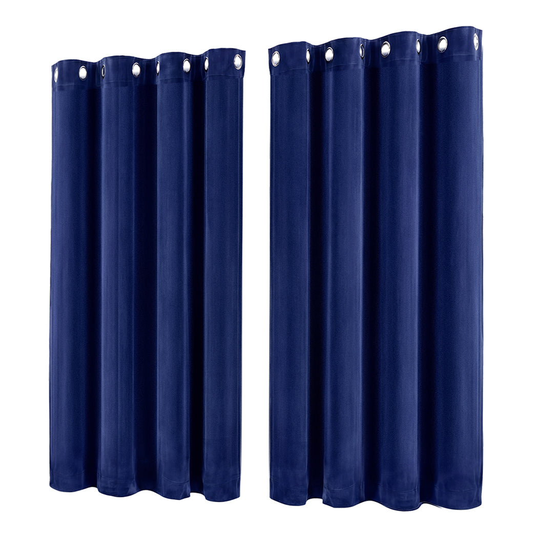 Marlow Thick Thermal Blackout Curtains Velvet 46x54 Inch Eyelet Ring Top Blue-2072893568934088705