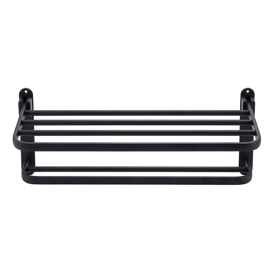 Levede Towel Rack Bathroom 2 Bars Rail Holder Wall Mounted Storage Shelf Black-2050059022438109185