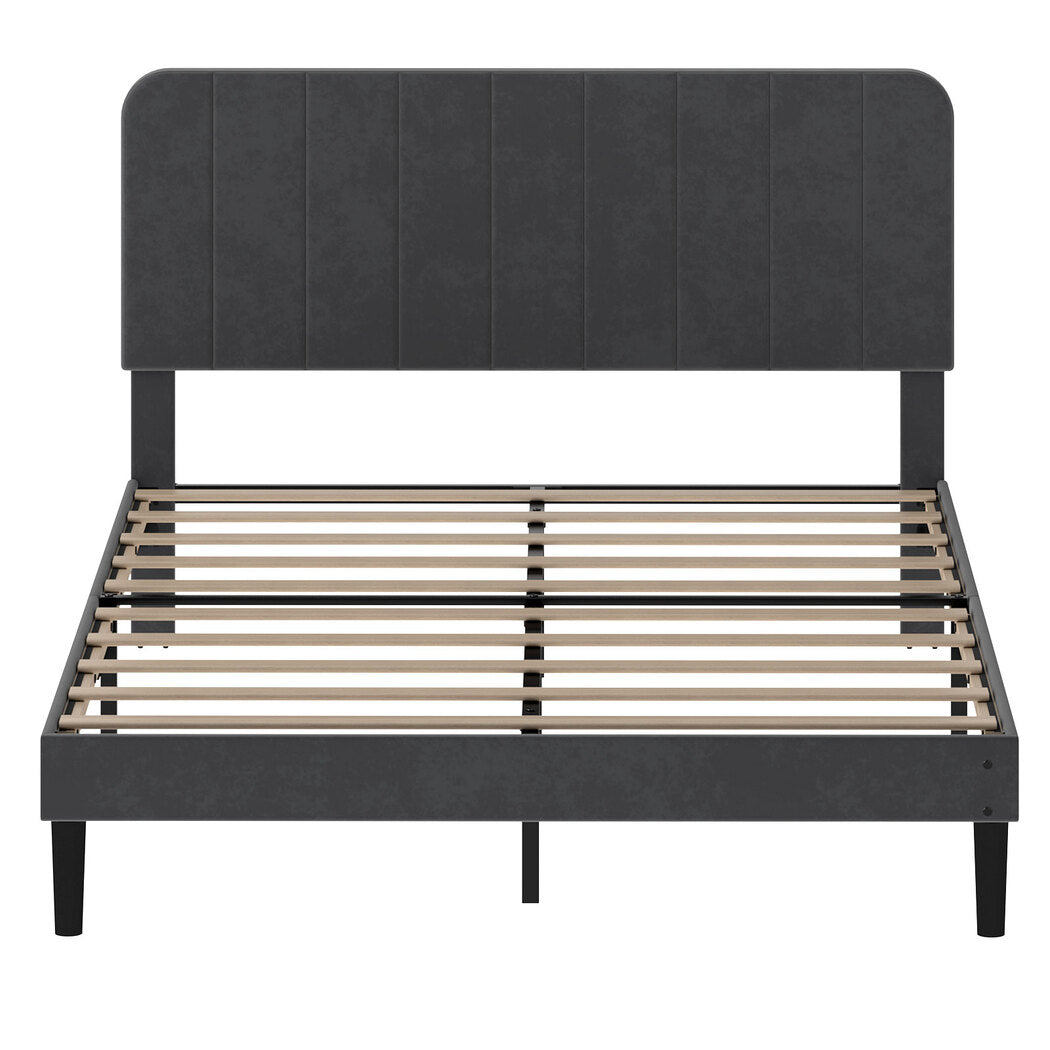 Levede Double Bed Frame Upholstered Adjustable Headboard Bed Platform Dark Grey-2050056771191574529