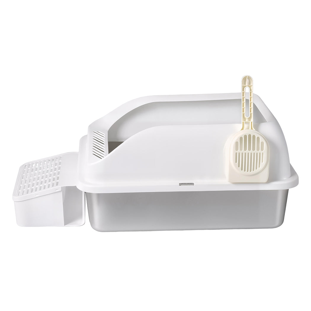 Pawz Stainless Steel Cat Litter Box Big Cats Kitten High Sided Easy Clean White-2065254294571061249