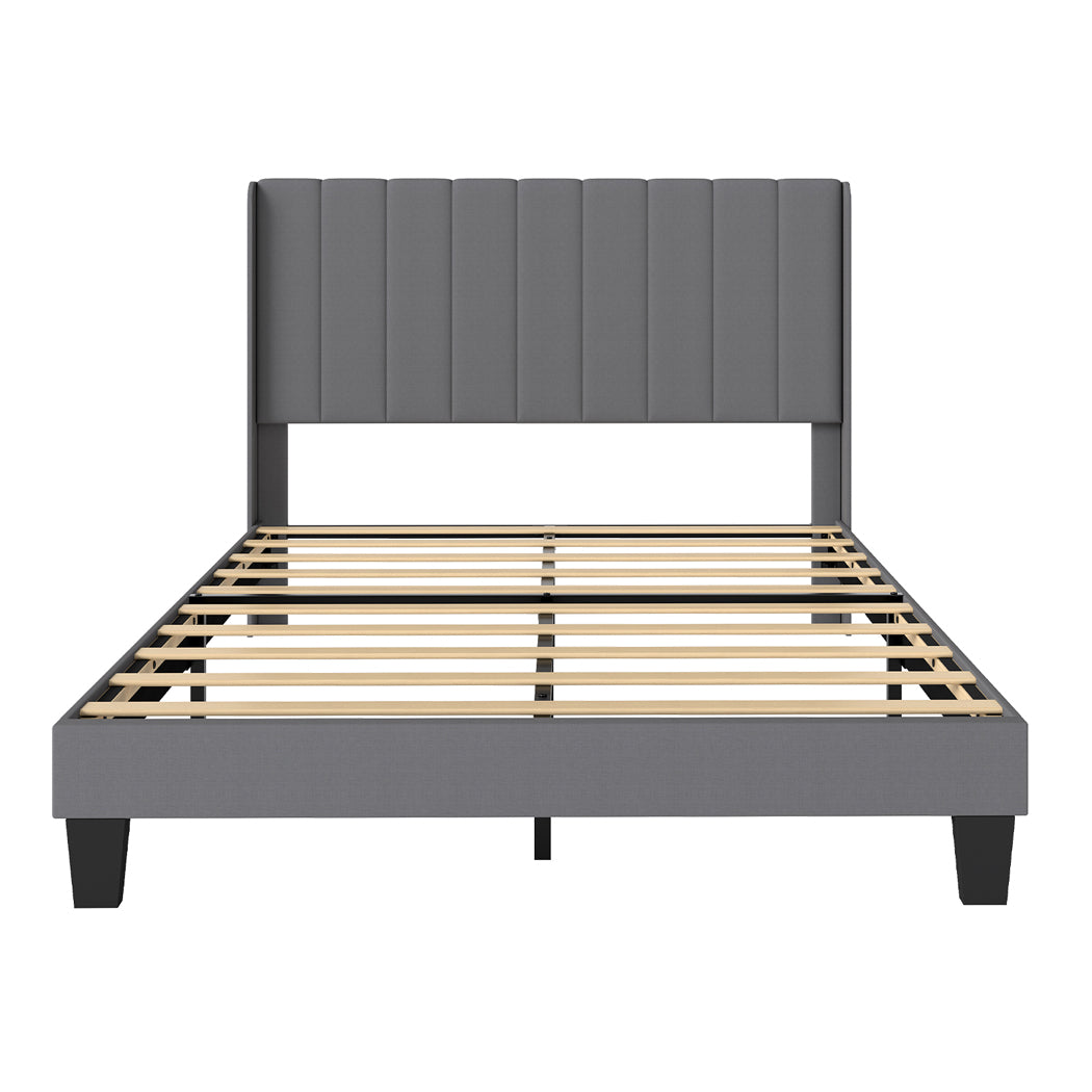 Levede Metal Wooden Bed Frame Double Panel Plush Upholstered Soft Headboard Grey-2065254298467569665