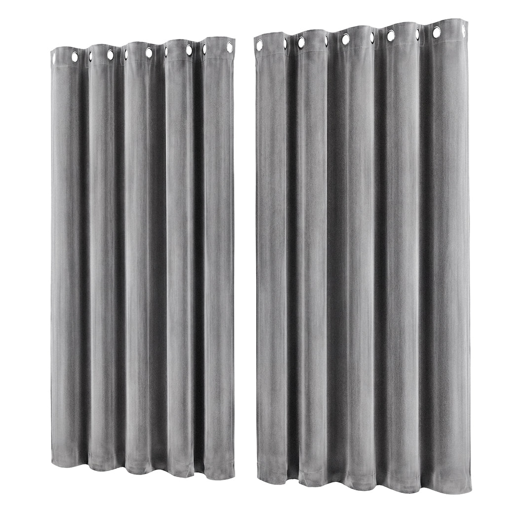 Marlow Blackout Curtains 2 Panels Velvet Room Darkening Eyelet Curtains Grey-2072893567990370305