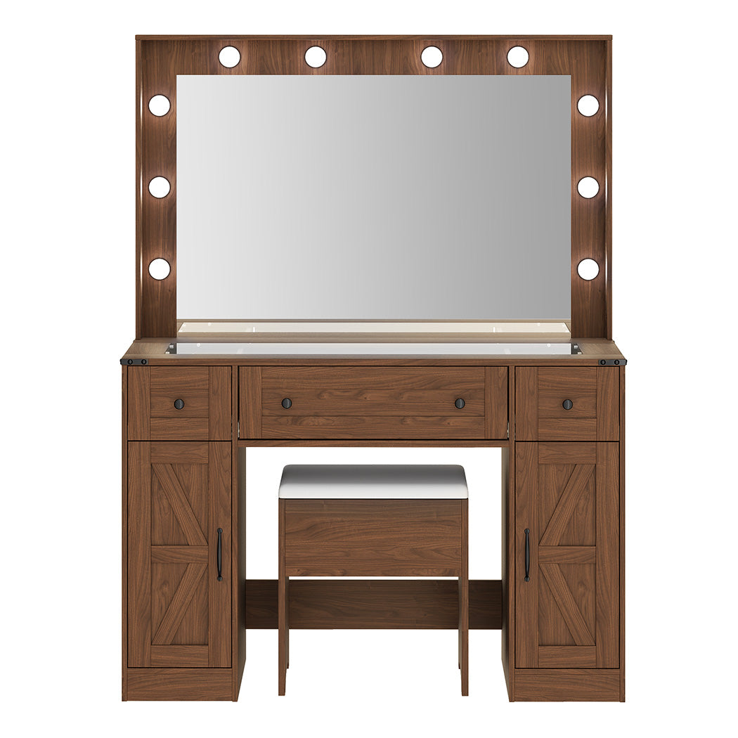 Levede Dressing Table LED Makeup Mirror Stool Set  Vanity Desk Cabinet 3 Drawers-2065254297259610113