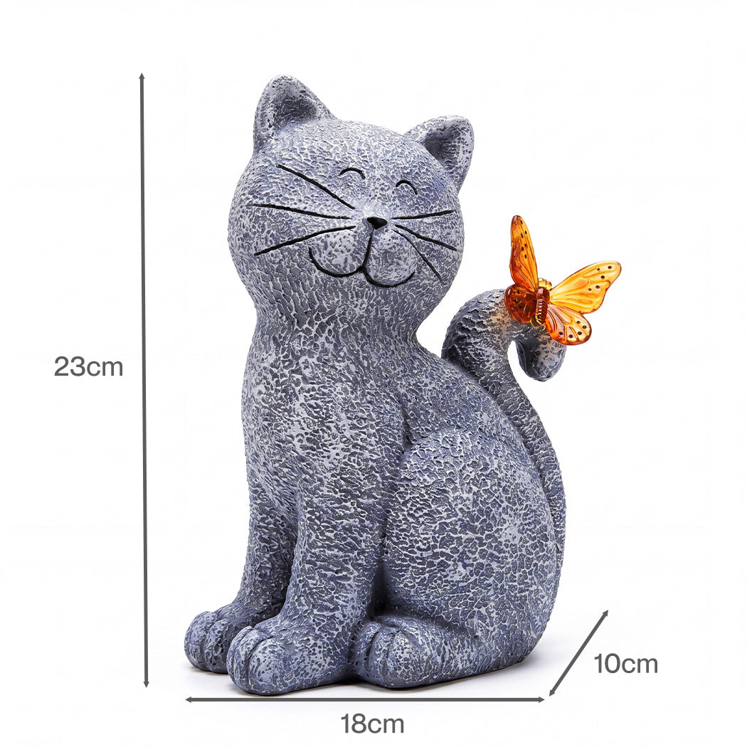 Emitto Solar Cat Butterfly Garden Statue LED Light Resin Outdoor Garden Decor-2072893540177940482