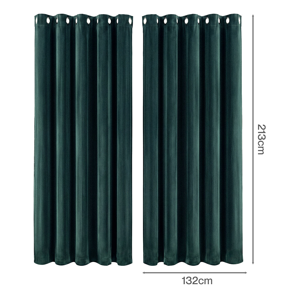 Marlow Blackout Curtains 2X Velvet Room Darkening Eyelet Curtains Decor Green-2072893568359469058