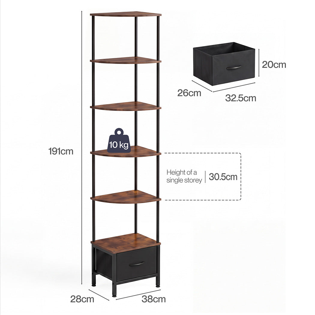 Levede 6-Tier Corner Shelf Stand Bookshelf Display Storage Rack with Drawer-2072893554170138626
