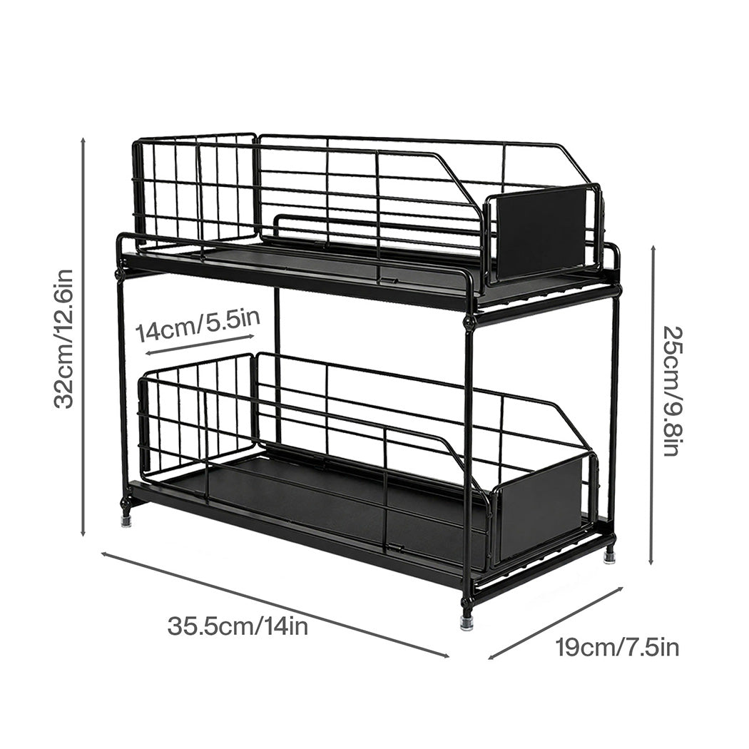 Toque 2 Tier Pull Out Cabinet Organizer Sliding Kitchen Storage Rack Under Sink-2050059016155041794