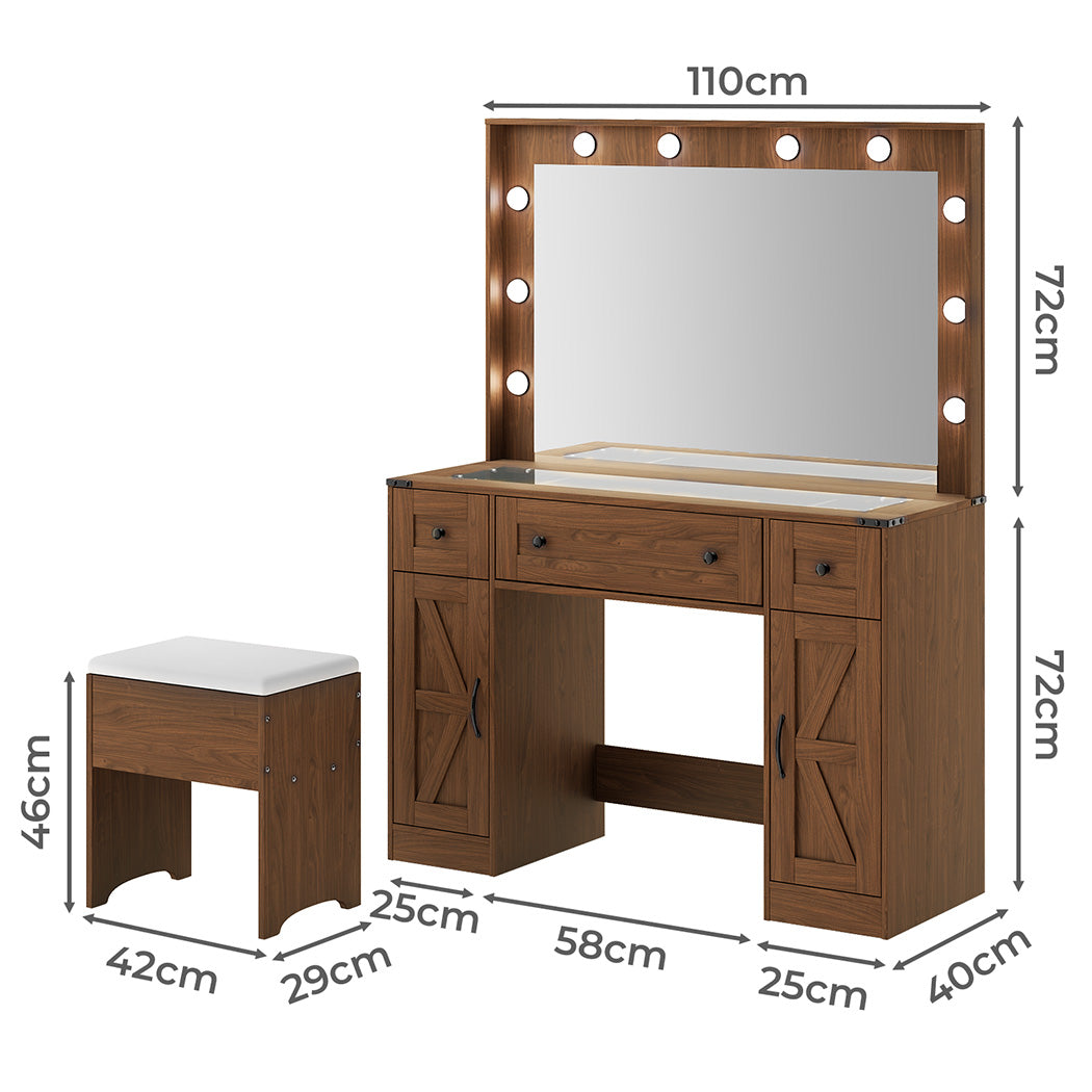 Levede Dressing Table LED Makeup Mirror Stool Set  Vanity Desk Cabinet 3 Drawers-2065254297259610114