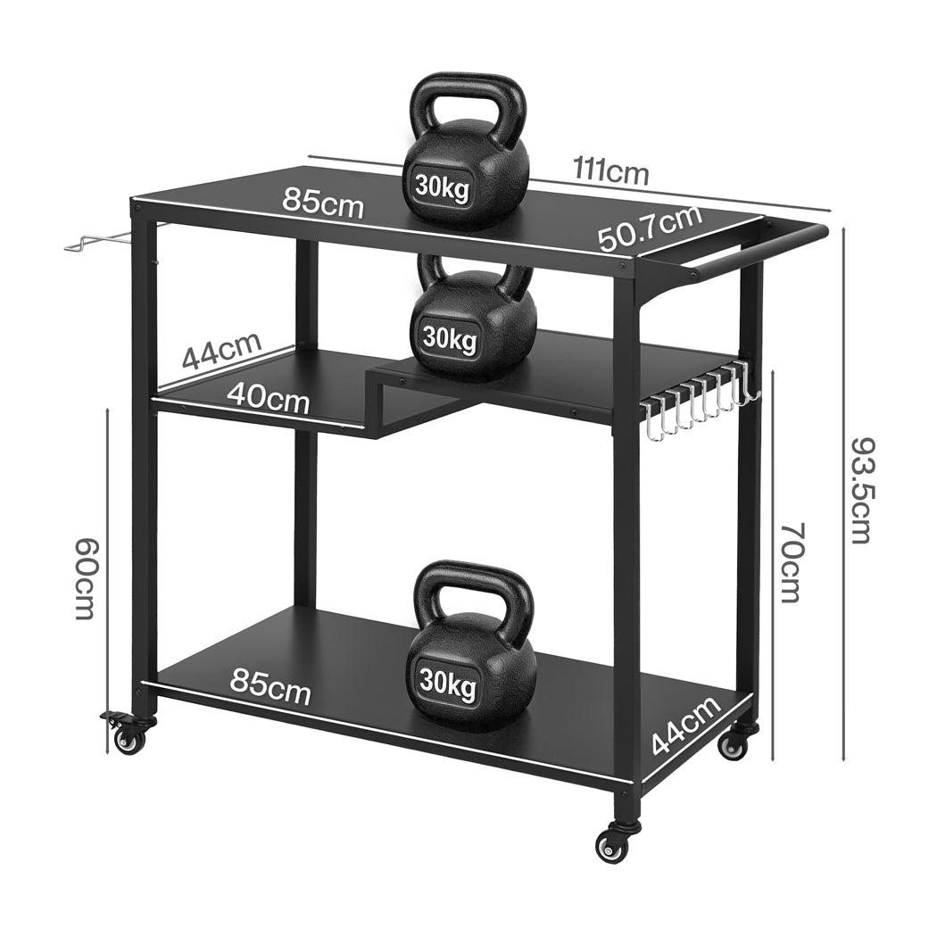 Levede Outdoor Kitchen Cart 3 Tier BBQ Grill Cart Mobile Patio Serving Trolley-2050059021565693954