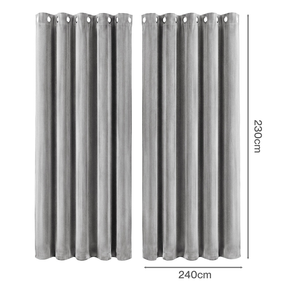 Marlow Blackout Curtains 2 Panels Velvet Room Darkening Eyelet Curtains Grey-2072893567990370306