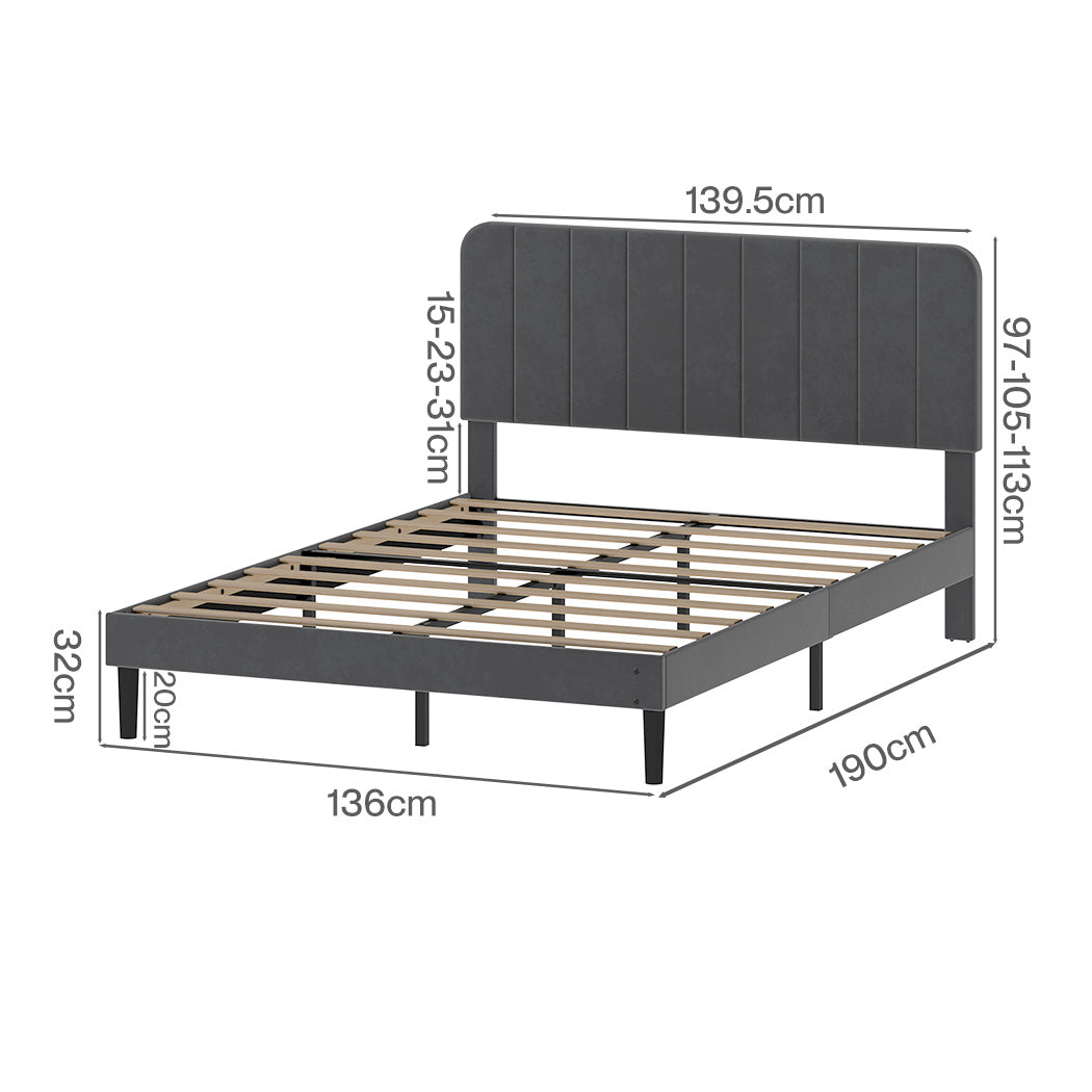 Levede Double Bed Frame Upholstered Adjustable Headboard Bed Platform Dark Grey-2050056771191574530