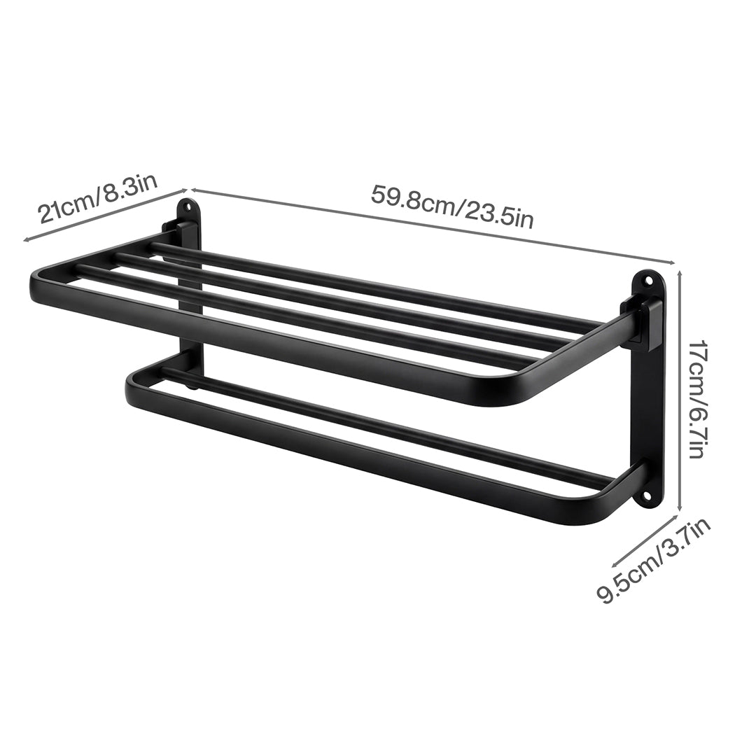 Levede Towel Rack Bathroom 2 Bars Rail Holder Wall Mounted Storage Shelf Black-2050059022438109186