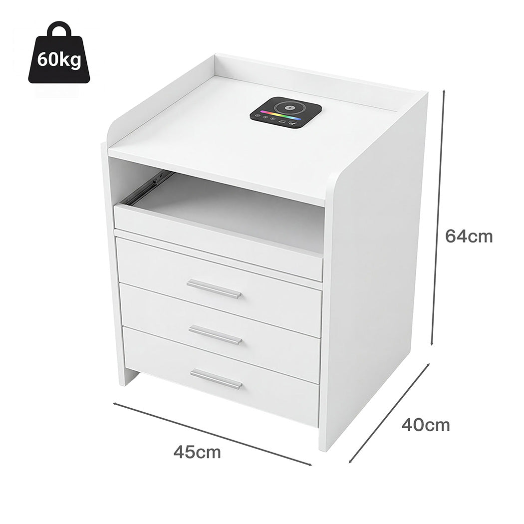 Levede Smart Bedside Table USB Wireless Charging Motion Sensor Light Nightstand-2065254302682845186