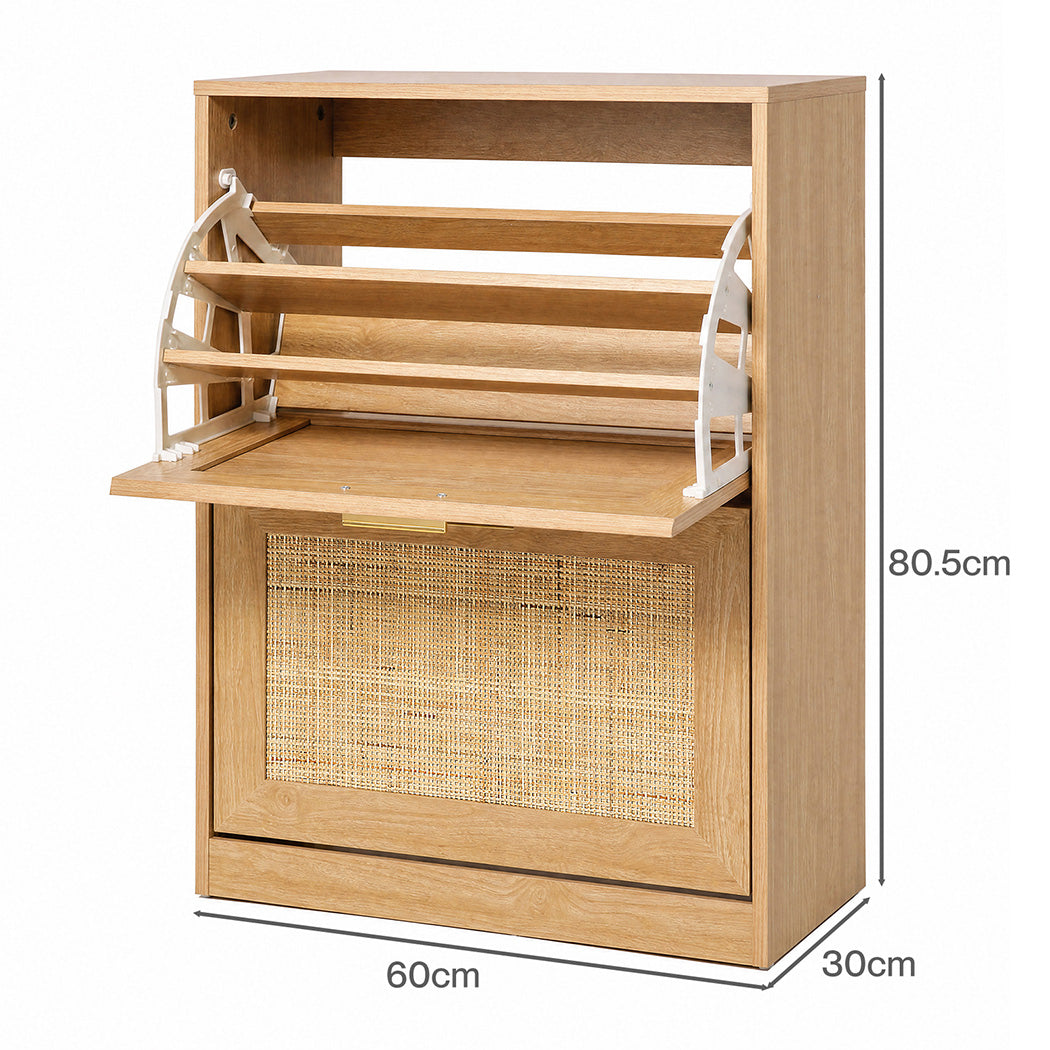 Levede Shoe Cabinet Flip Door Shoe Storage Cabinet Rattan Entryway Organizer Oak-2072893555847860226