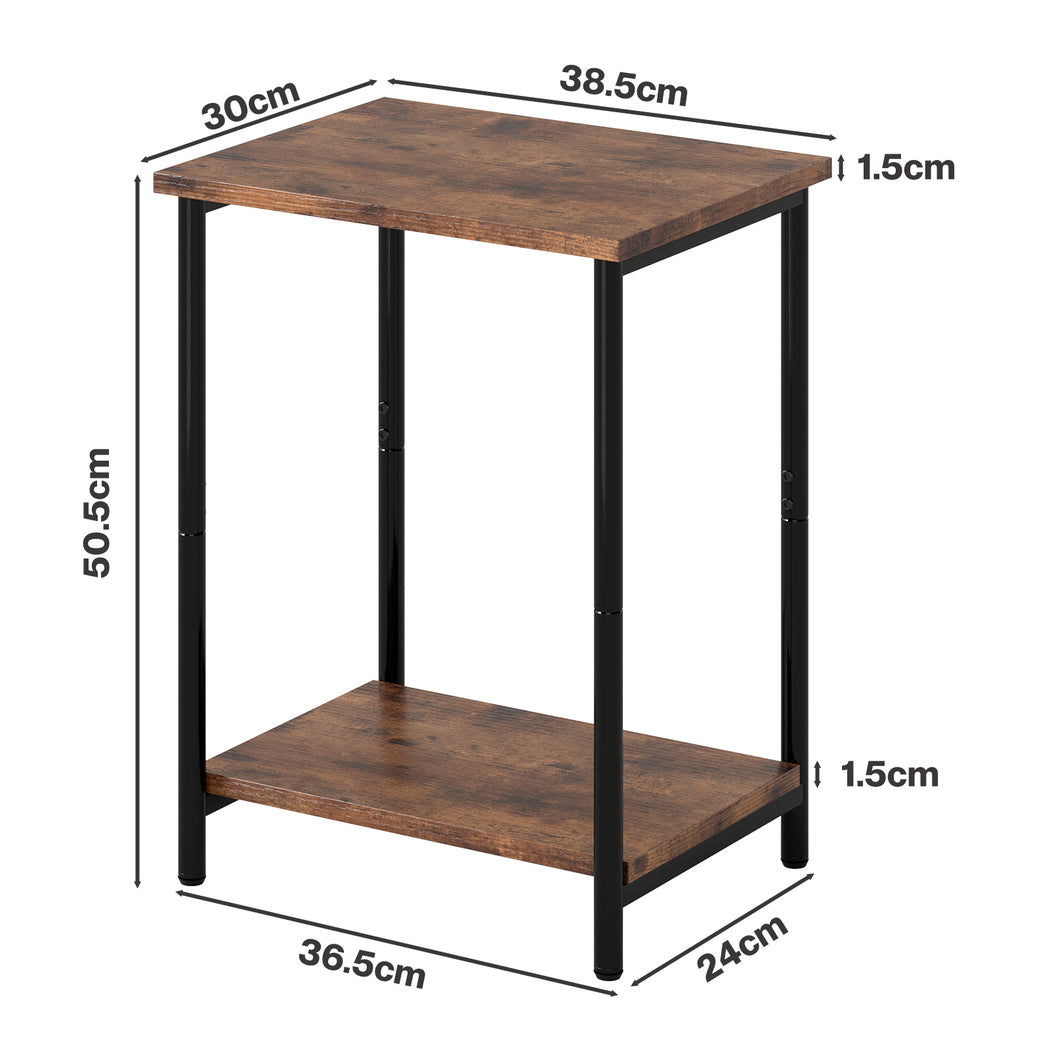 Levede Side Table 2 Pcs Industrial Vintage End Table 2-Tier Storage Nightstand-2072893557349421058
