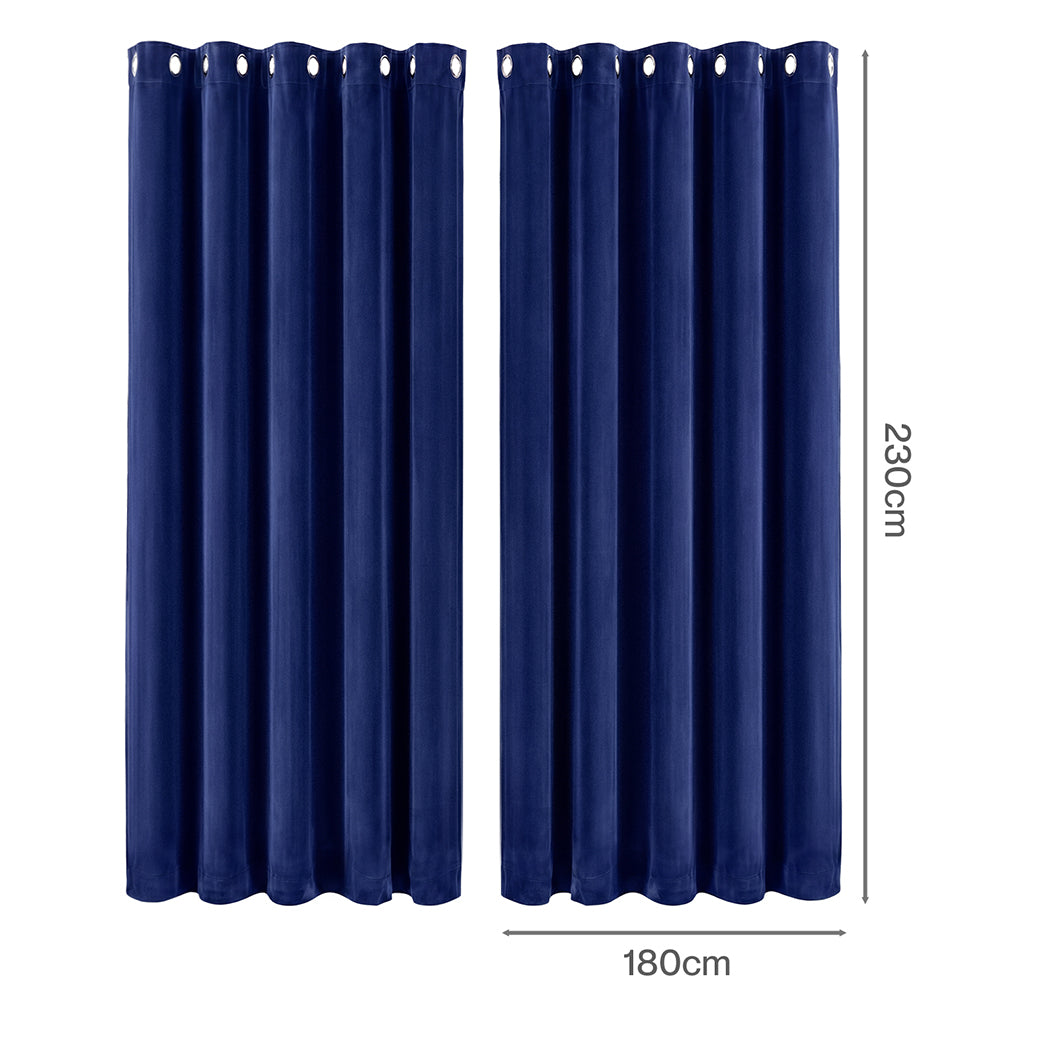Marlow Blackout Curtains 2 Panels Velvet Room Darkening Eyelet Curtains Blue-2072893567038263298