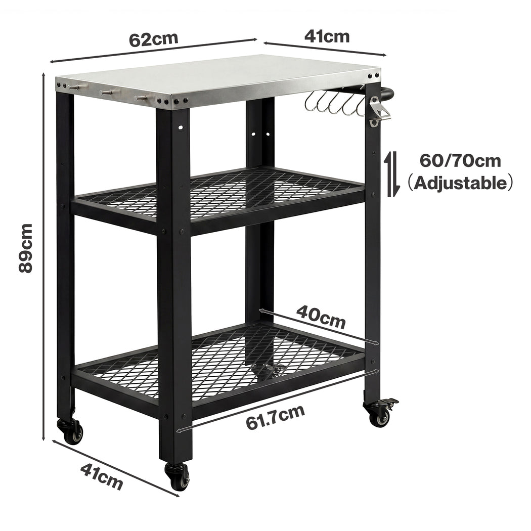 Levede Outdoor Kitchen Cart Mobile BBQ Grill Trolley Stainless Steel Prep Table-2050059021725077506