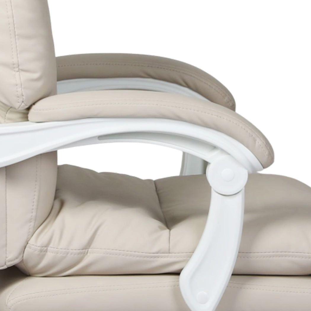 Levede Executive Office Chair Footrest PU Leather Tilt Gaming Work Seat Beige-2065254304113102851