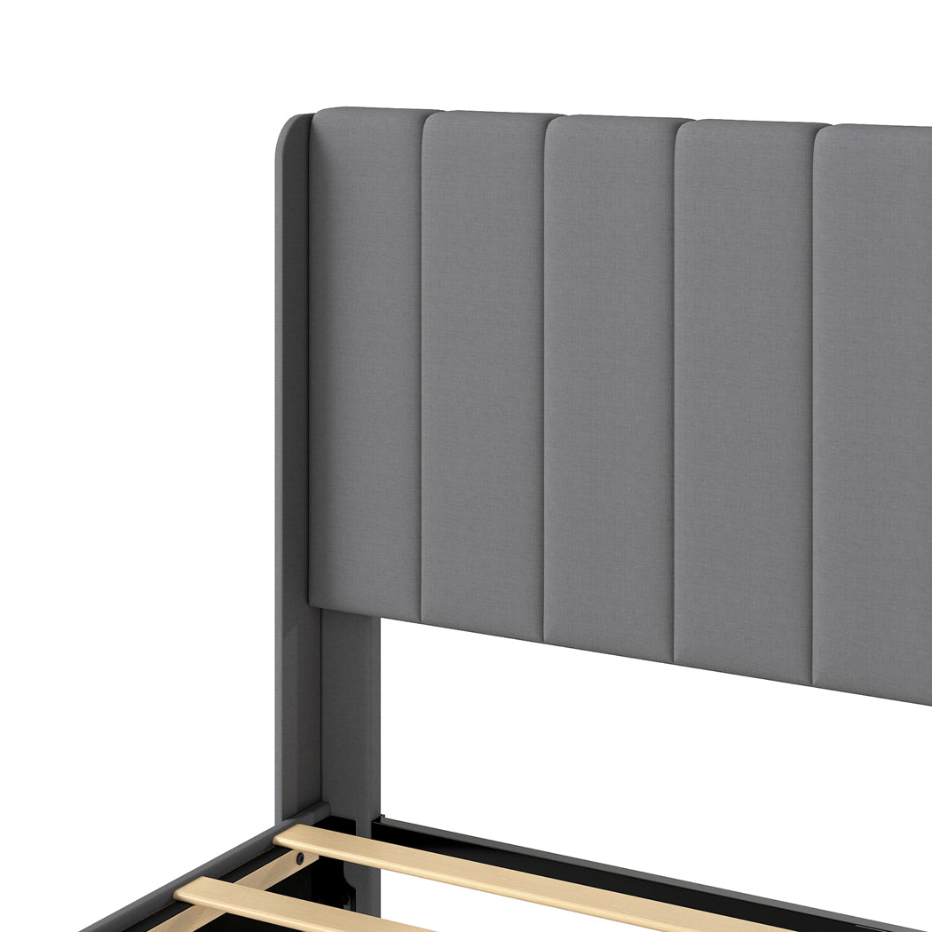 Levede Metal Wooden Bed Frame Double Panel Plush Upholstered Soft Headboard Grey-2065254298467569667