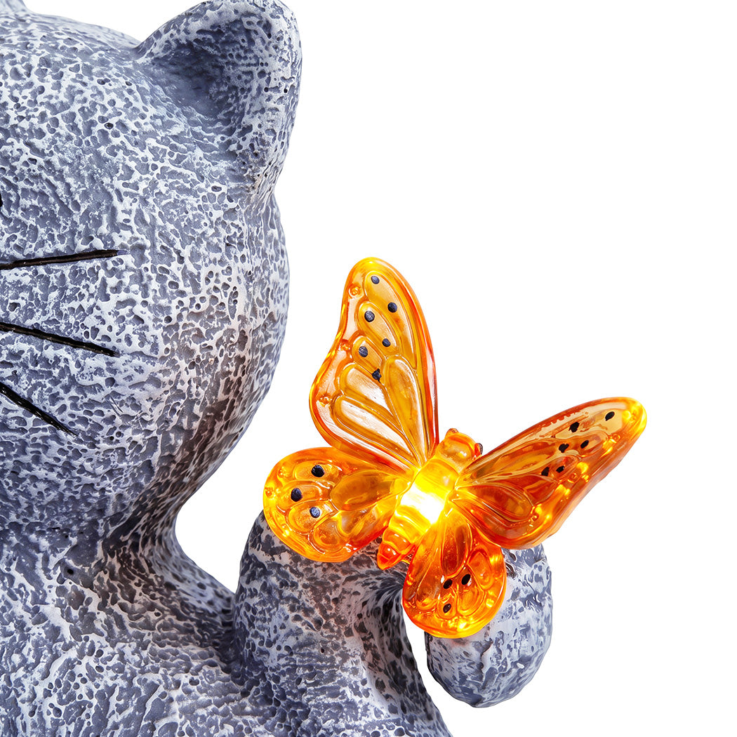 Emitto Solar Cat Butterfly Garden Statue LED Light Resin Outdoor Garden Decor-2072893540177940483