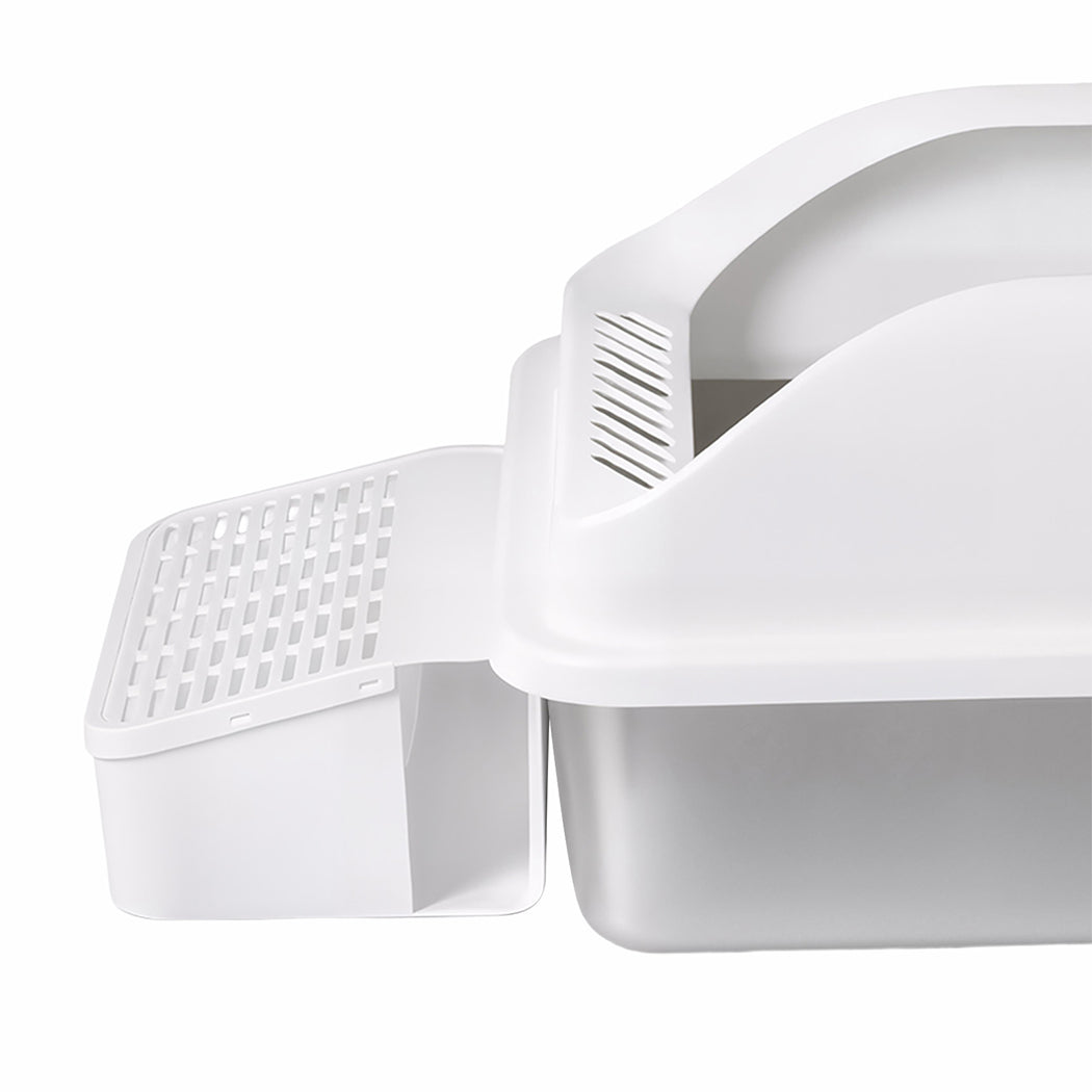Pawz Stainless Steel Cat Litter Box Big Cats Kitten High Sided Easy Clean White-2065254294571061252