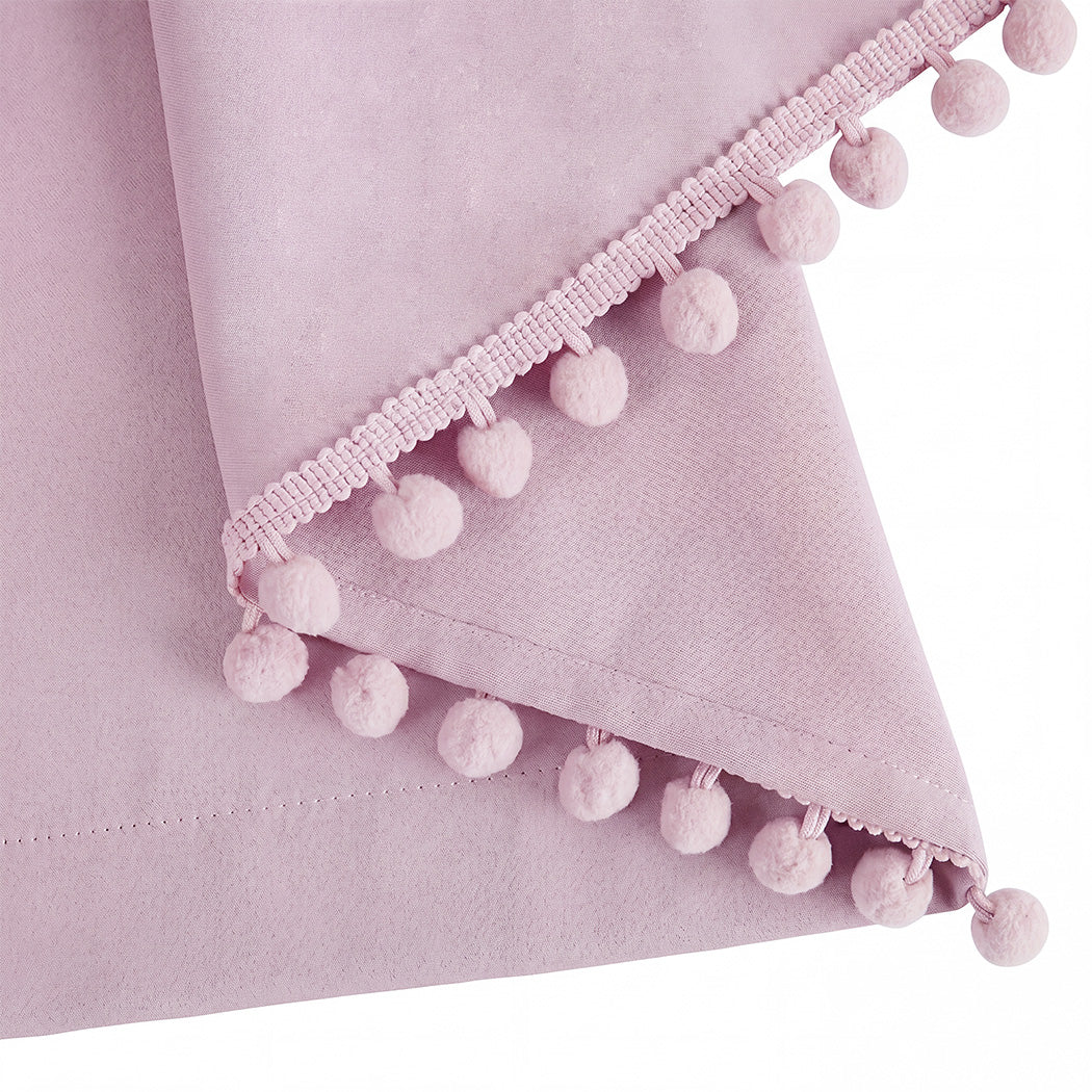 Marlow Blackout Curtains Pink 2 Panels Thermal Insulated Pom Pom 132cm x 160cm-2072893563976421380