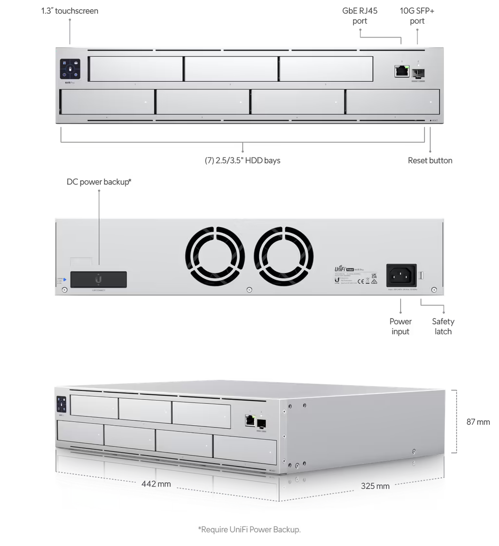 Ubiquiti UniFi Protect Network Video Recorder Pro with Seven HDD Bays and Touchscreen Video Preview