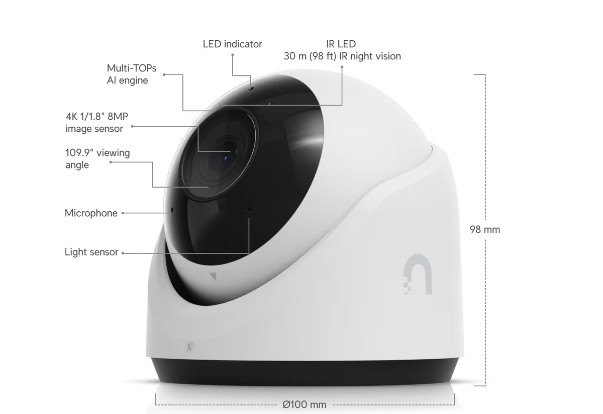 Ubiquiti G6 Turret White All Weather Tamper Resistant 4K PoE Camera with 8MP Sensor and 3 Axis Manual Adjustment