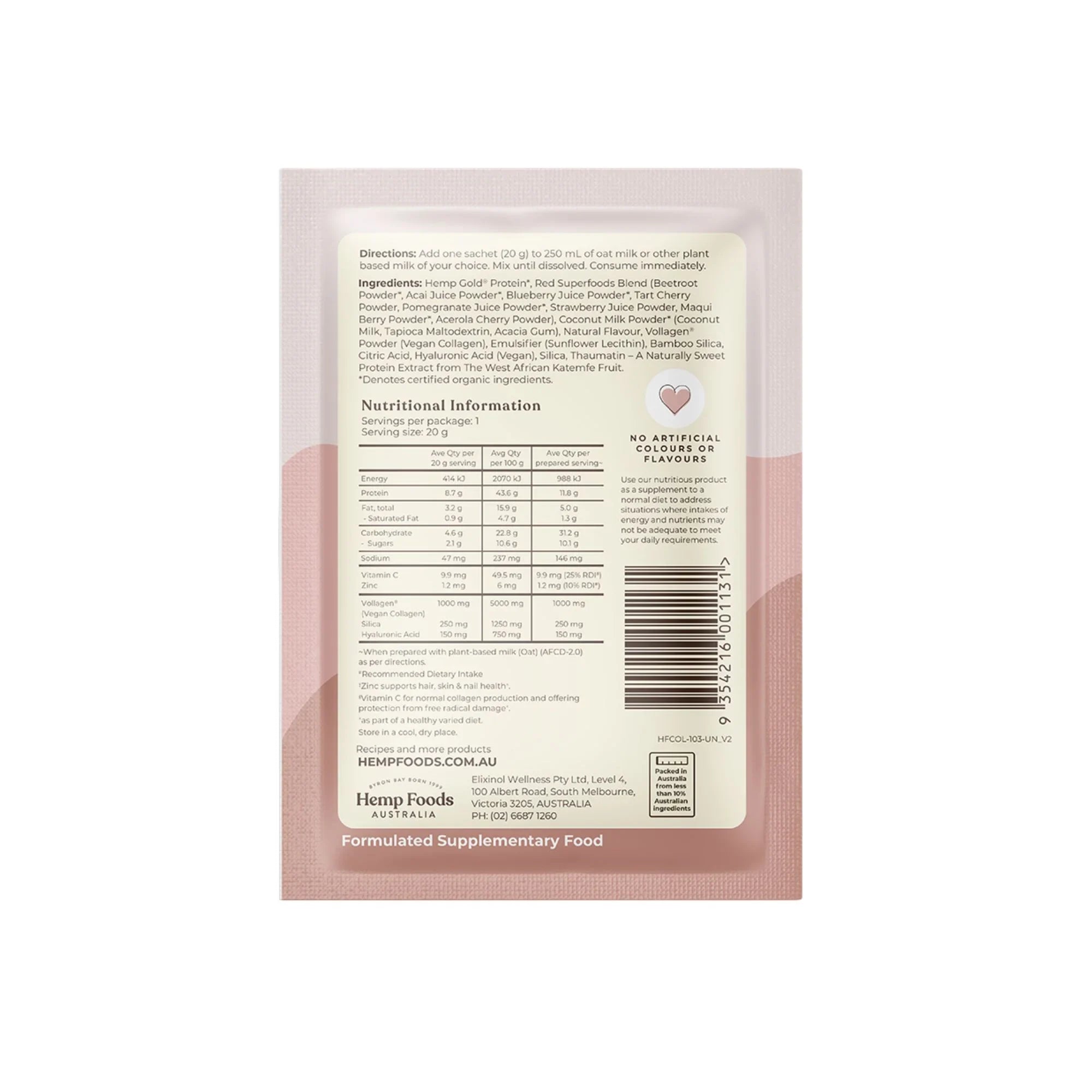 Hemp Foods Australia Plant-Based Collagen+ Berry