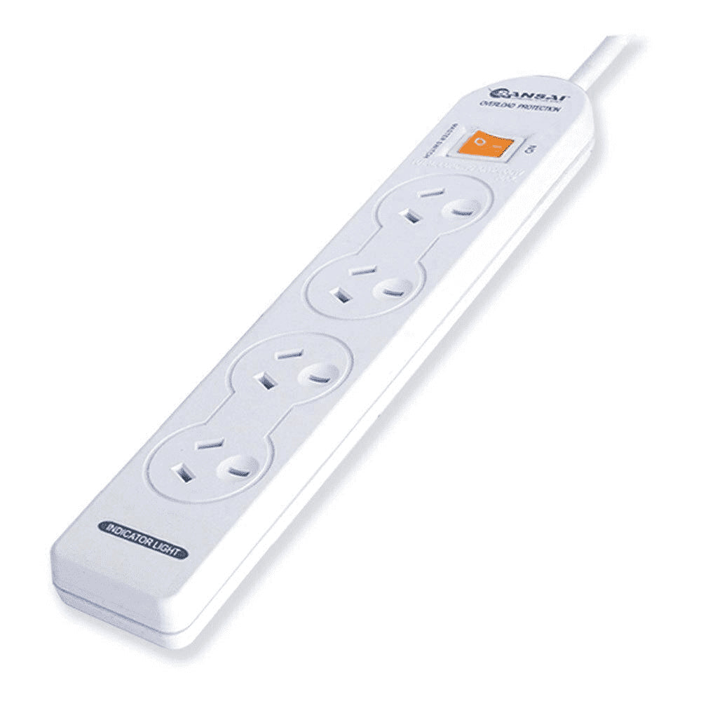 Sansai 4-Way Power Strip Overload Protection 100cm Cable Home Office