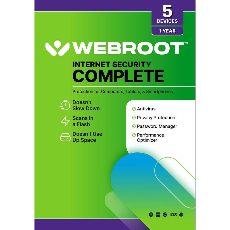 Webroot Secure Anywhere Internet Security Complete 25G Storage 5 devices / 1 year Lic Key