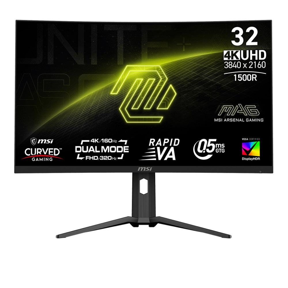 MSI 31.5-Inch Curved 4K UHD Rapid VA Gaming Monitor, Dual Mode 160Hz/320Hz, DisplayHDR 400