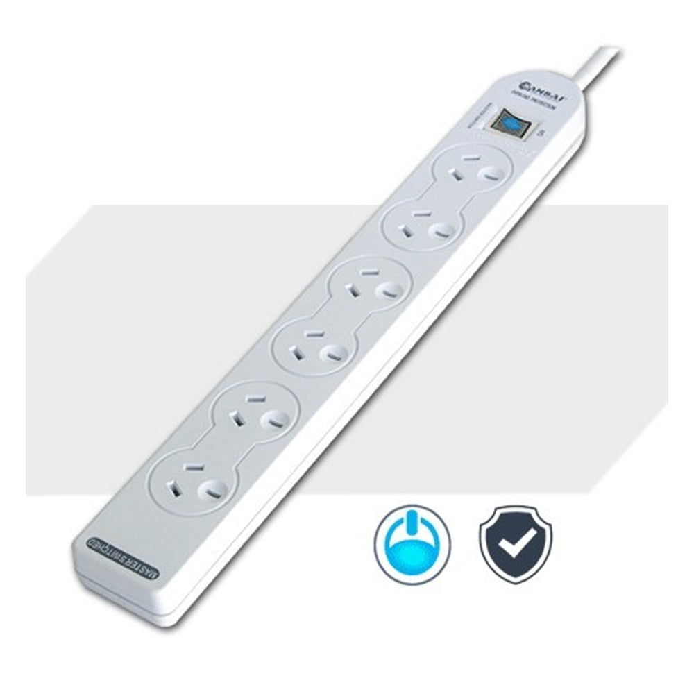 Sansai 6-Way Power Strip Overload Protection 100cm Cable Home Office
