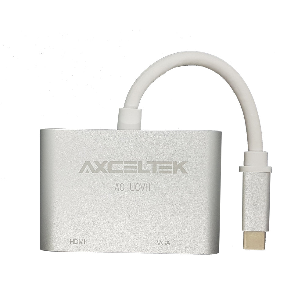 Axceltek AC-UCVH Dual Output USB-C to VGA and HDMI 15cm Adapter
