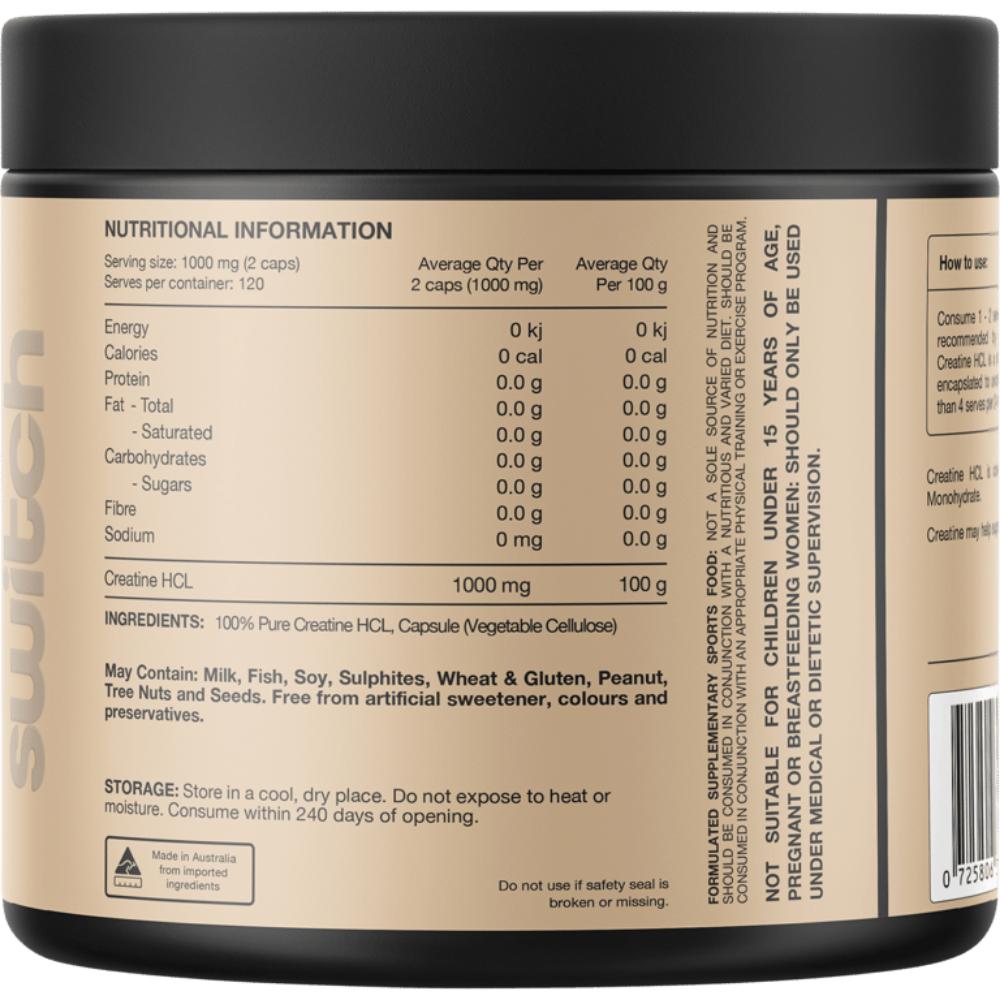 Switch Nutrition Creatine 100% Pure HCL Capsules