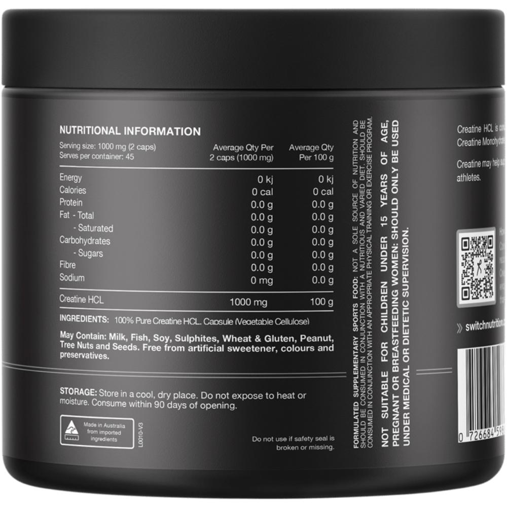 Switch Nutrition Creatine 100% Pure HCL Capsules