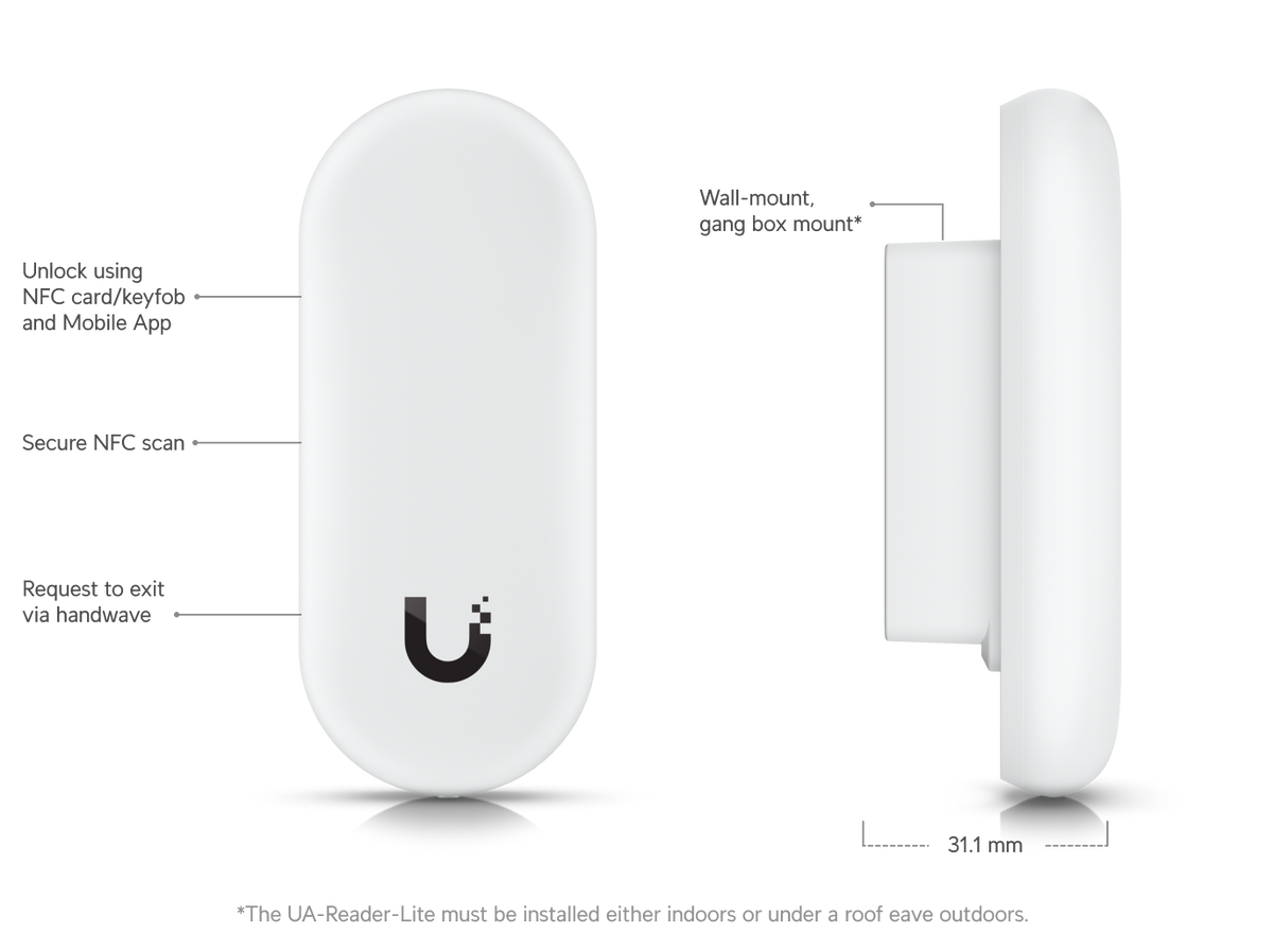 Ubiquiti UniFi Access Reader Lite Modern NFC and Bluetooth Reader with PoE Power and Built In Security Element Chip